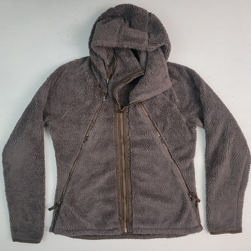 Kuhl Flight Women's Brown Hooded Deep Pile Fleece Pullover Jacket Sweater Lrg